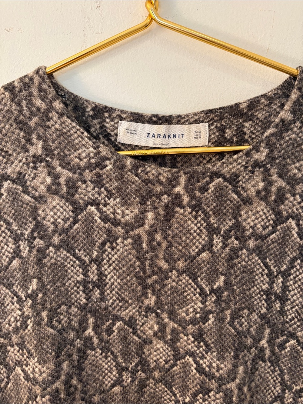 Zara brown/tan snakeskin knit short sleeve tunic sweater dress Sz M - Picture 4 of 12